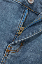 Dusk Blue 2 Button High Waist Piping Trim Bootcut Jeans