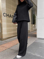 Chic Solid Color Loose Casual Knitted Two-Piece Suit - Long Sleeve Top & Pants Set
