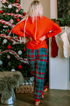 Cozy "ALL IS BRIGHT" Graphic Christmas Plaid Pajama Set for Women - Festive Long Sleeve Top & Jogger Pants