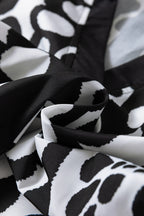 Black Polka Dot Floral Printed V Neck Long Sleeve Shift Mini Dress