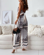 Chic Printed Lace-Up Vest & Pants Set - Two-Piece Casual Outfit for Daily, Holiday, and Going Out