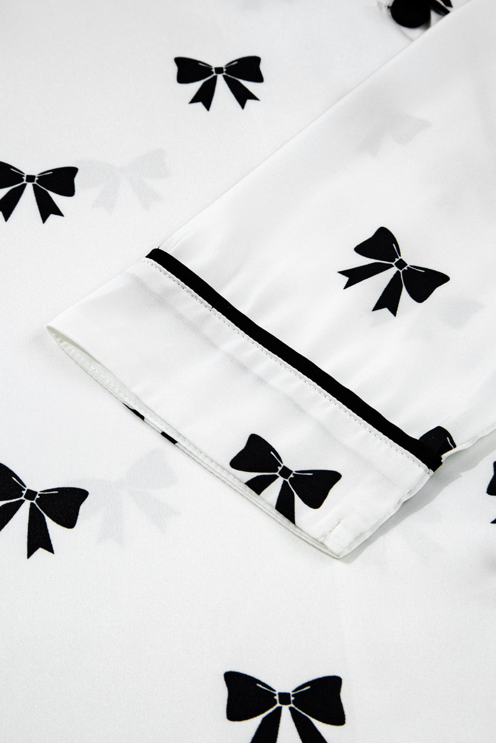 White Bows Print Two Piece Sleepwear