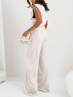 Elegant Irregular Sleeveless Casual Two-Piece Set for Women - Polyester Blend, S-3XL