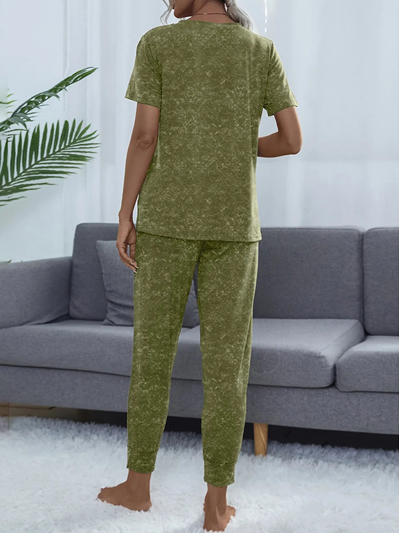 Round Neck Short Sleeve Top and Pants Lounge Set