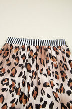 Khaki Leopard Print Colorblock Striped Edge Shirt and Pants Pajama Set