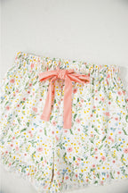 White Floral Print Contrast Pipping Short Pajamas Set