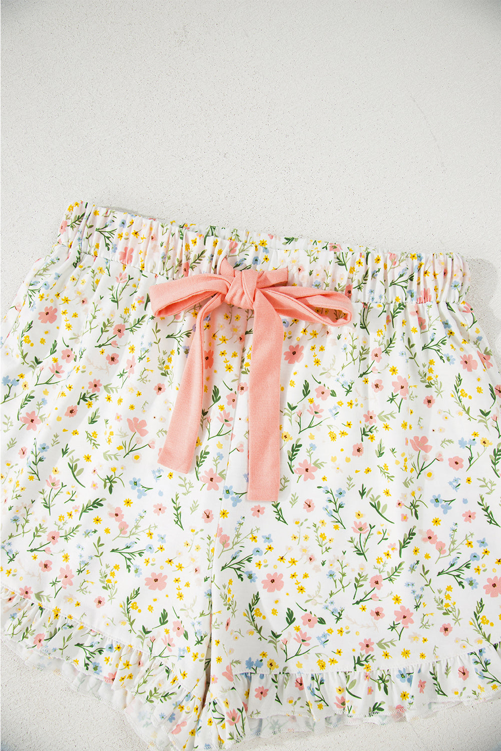 White Floral Print Contrast Pipping Short Pajamas Set