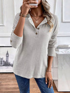 Ribbed Knit Button Detail Long Sleeve T-Shirt