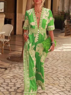 V-Neck Short Sleeve Floral Jumpsuit - Perfect Holiday & Vacation Outfit