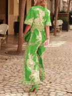 V-Neck Short Sleeve Floral Jumpsuit - Perfect Holiday & Vacation Outfit