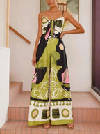 Elegant Printed Waist-Hugging Suspender Wide-Leg Jumpsuit - Chic Party & Vacation Wear