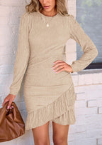 Women's Early Fall Long-Sleeved Knit Mini Dress - Comfortable & Stylish