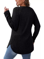Casual Ribbed Knit Long Sleeve T-Shirt