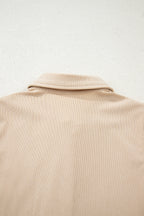 Oatmeal Corduroy Half Button Collared Long Sleeve Mini Dress