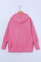 Pink Batwing Sleeve Pocketed Henley Hoodie