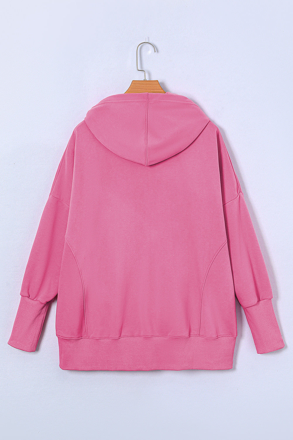 Pink Batwing Sleeve Pocketed Henley Hoodie