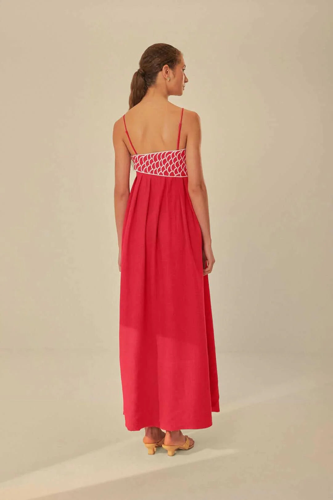 Red Fish Embroidered Maxi Dress - Playful Elegance for Vacation & Parties