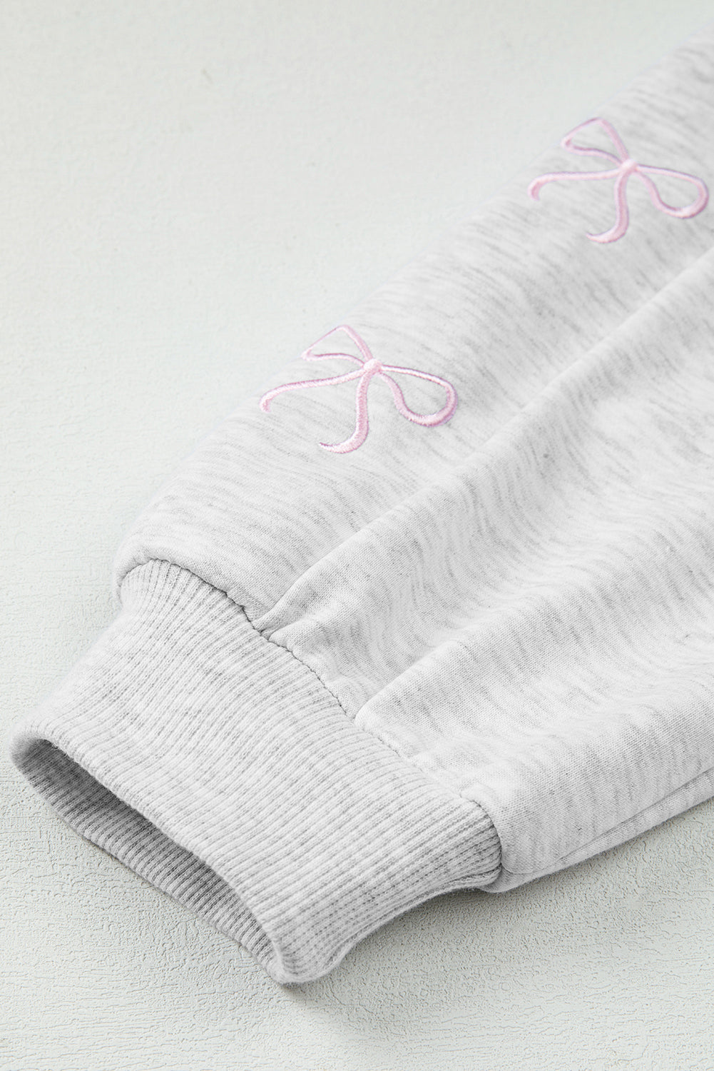 Light Grey Girly Bow Embroidered Detail Puff Sleeve Pullover 2pcs Short Set