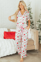 Cozy Pink Christmas Spirit Holiday Print Short Sleeve Pajama Set - 2-Piece Sleepwear