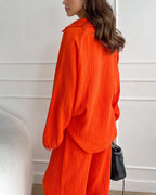 Autumn Casual V-Neck Two-Piece Set for Women - Comfortable Polyester Loungewear