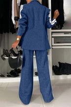 Chic Contrast Lapel Collar Buttoned Top and Pocketed Pants Two-Piece Set - 100% Polyester