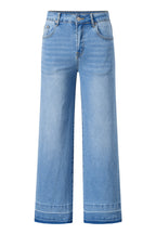 Dusk Blue Raw Hem Straight Leg Loose High Waist Jeans