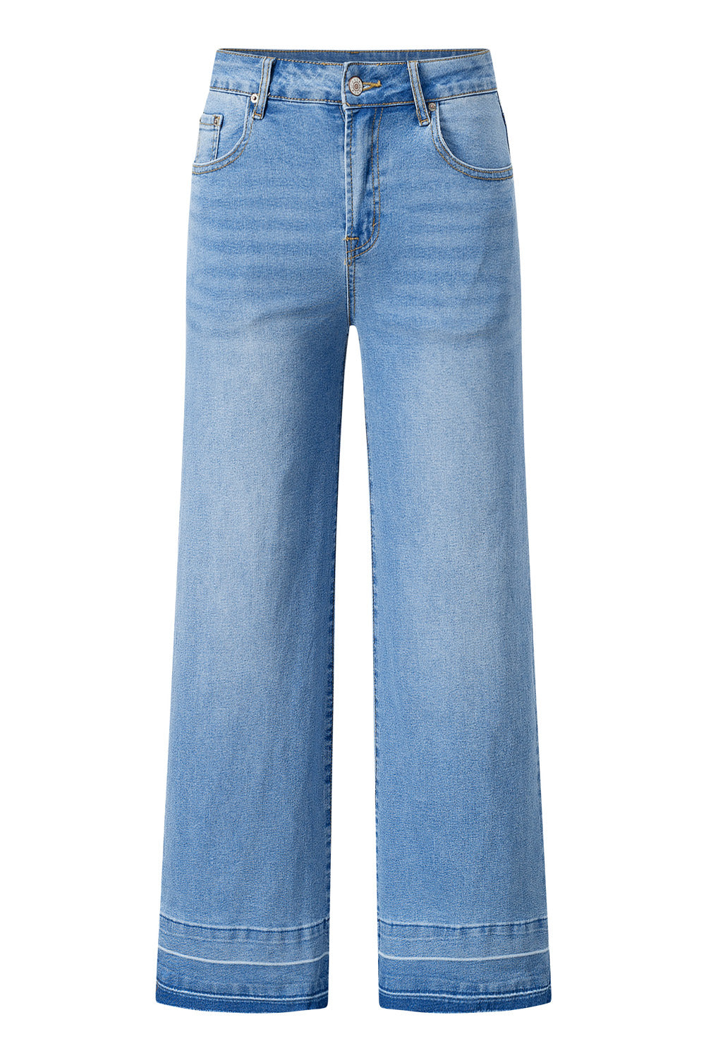 Dusk Blue Raw Hem Straight Leg Loose High Waist Jeans
