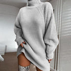 Women's Cozy Daily Raglan Sleeves Turtleneck Sweater Dress - Casual & Fashionable, Ideal for Fall, Winter, Spring