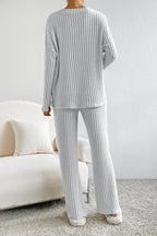 Women's Ribbed V-Neck Top and Pants Loungewear Set - Comfortable & Stylish