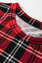 Red Festive Plaid Print Round Neck Long Sleeve and Pants 2 Piece Lounge Set