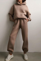 Women's Fashion Casual Hooded Solid Color Two-Piece Suit for Fall & Winter - Available in Khaki, Black, White