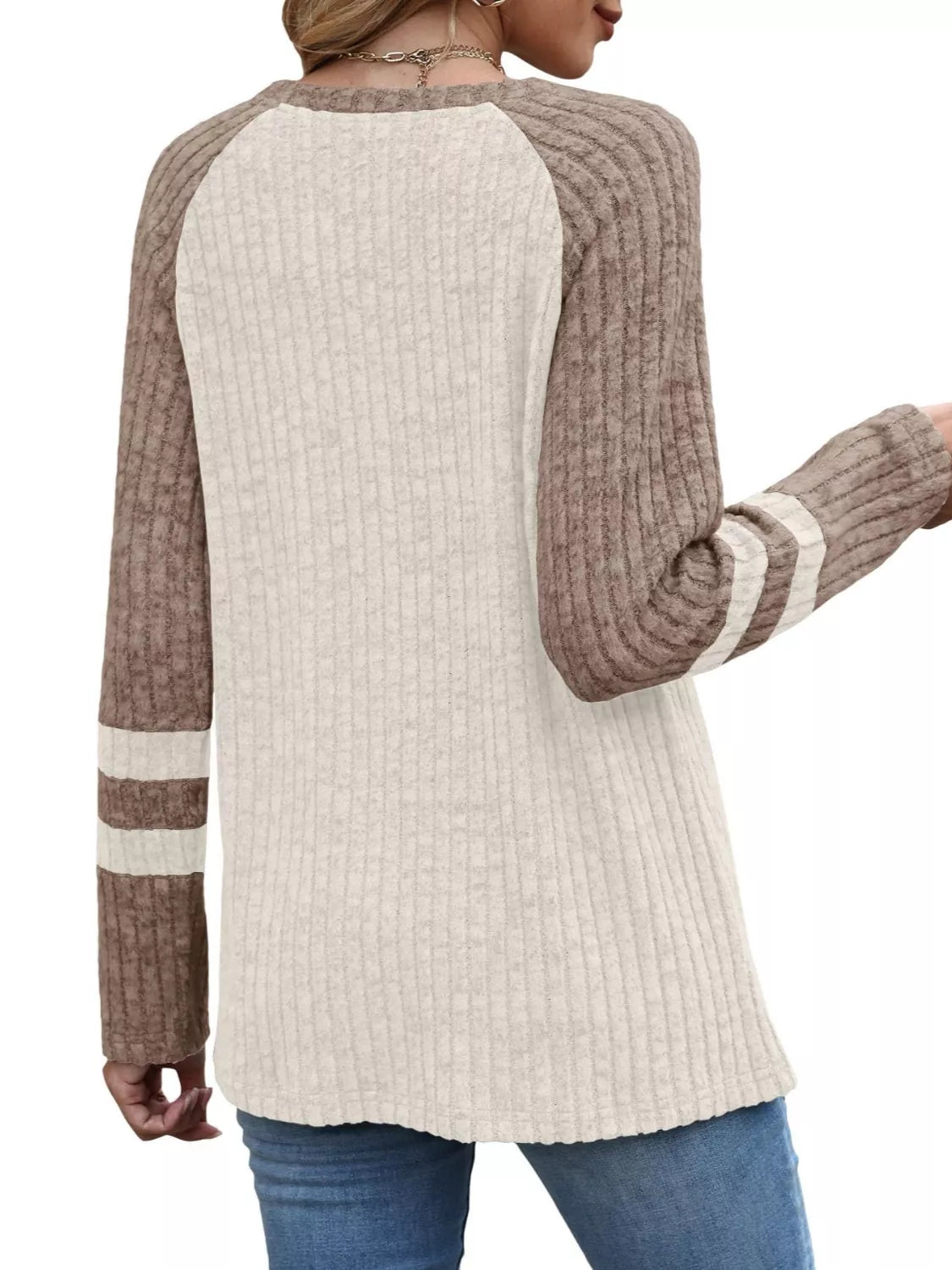 Ribbed Knit Raglan Long Sleeve T-Shirt