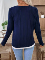Ribbed Knit Long Sleeve Henley T-Shirt