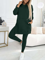 Cozy & Stylish: Women's Fashion Solid Color Hoodie and Lined Leggings Two-Piece Set for Spring/Fall