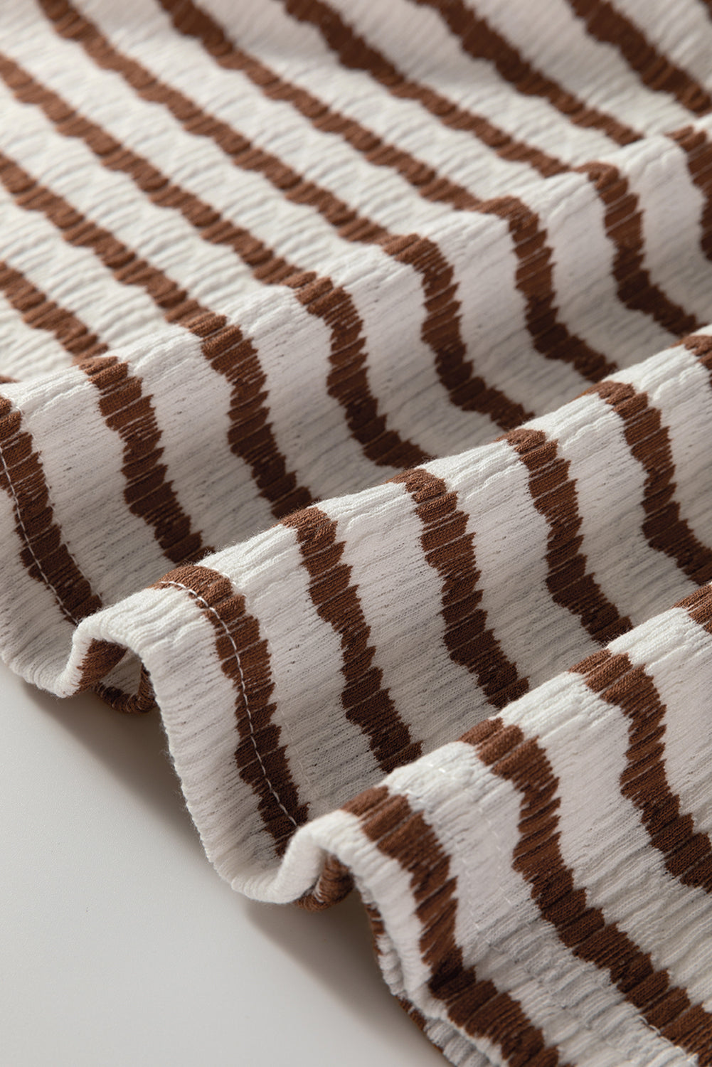 Khaki Stripe Textured Hooded V Neck Casual Long Sleeve Top