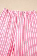 Pink Stripe Buttoned Front Long Sleeve Top and Pants 2 Piece Sleepwear
