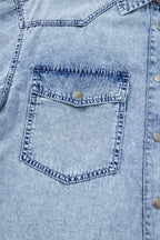 Beau Blue Chest Pocket Raw Hem Denim Loose Shirt Dress