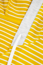 Yellow Stripe Color Block Drawstring V Neck Loose Fit Hooded Top