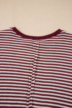 Red Stripe Ribbed Trim Drop Shoulder Long Sleeve Oversize Top