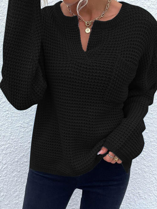 Blue Zone Planet |  Notched Long Sleeve Sweater