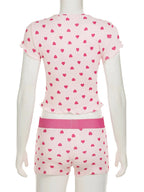 Heart Print Top And Shorts Loungewear Set