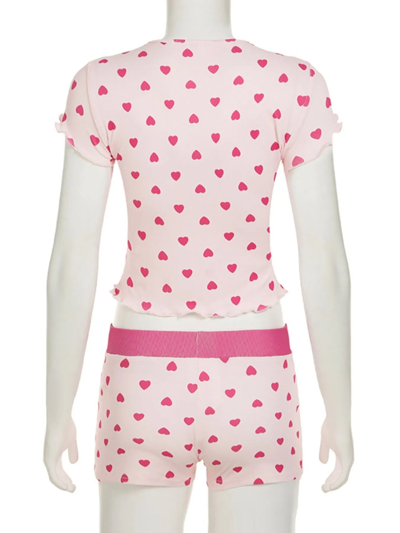 Heart Print Top And Shorts Loungewear Set