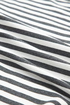 Gray Stripe Starry Patch Drop Shoulder Raw Edge Casual Knit Top