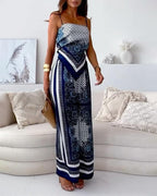 Chic Printed Lace-Up Vest & Pants Set - Two-Piece Casual Outfit for Daily, Holiday, and Going Out
