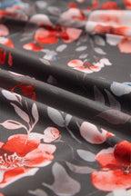 Brown Frilly Smocked Bodice Floral Mesh Long Sleeve Mini Dress