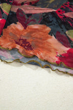 Multicolour Floral Print Lettuce Trim Long Sleeve Mesh Top