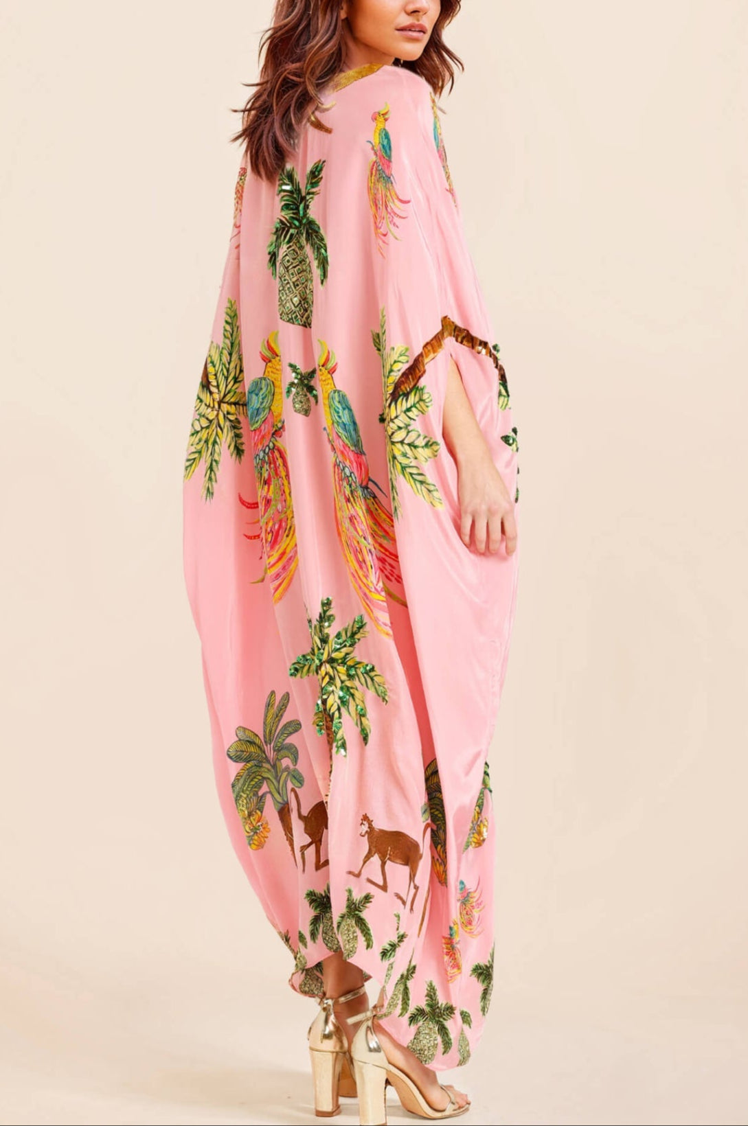 Unique Drop Shoulder Sleeve Dress with Vibrant Coconut Tree Print - Perfect for Tropical Vacations