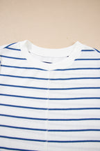 Sail Blue Striped Long Sleeve Top Drawstring Wide Leg Pants 2pcs Outfit