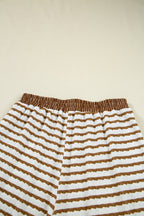 Khaki Stripe Collared Pullover Top and Drawstring Pant Set