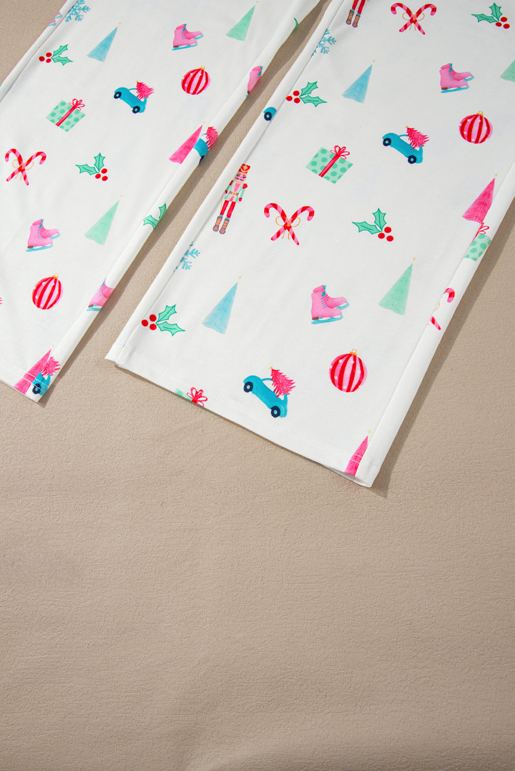 Festive White Christmas Print Lapel Shirt and Pants Sleepwear Set